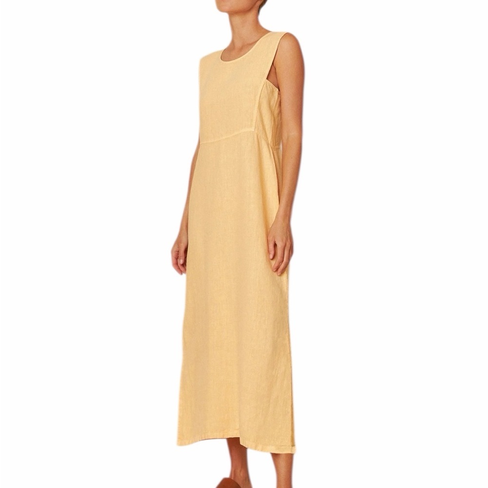 Indi & Cold Linen Beach Sleeveless Button Back Midi Dress XL Mandarina Coastal